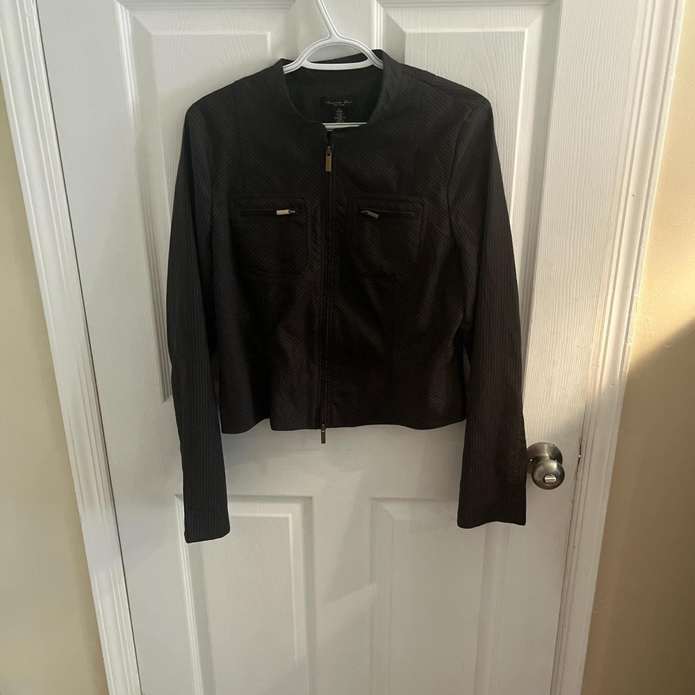 Kenneth Cole Black Leather Jacket Classic Motorcycle Style